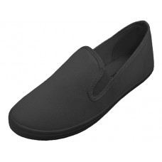 S316L-BB - Wholesale Women's "EasyUSA" Slip On Twin Gore Comfortable Casual Cotton Upper Canvas shoes ( *All Black Color )